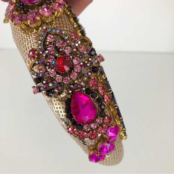 Handmade Hairband Headband Gold Pink Multicoloured Rhinestone Wedding Occasion - Picture 4 of 16